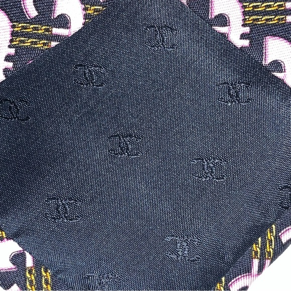 CHANEL navy SILK necktie CRAVAT tie orchid pink abstract pattern w/chainlink - Picture 4 of 8